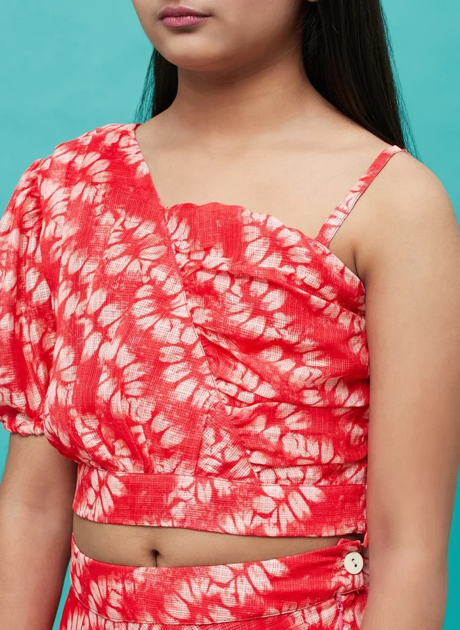 AKS Red Printed Lehenga Choli Set for Girls
