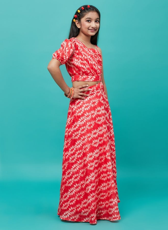 AKS Red Printed Lehenga Choli Set for Girls - Image 5