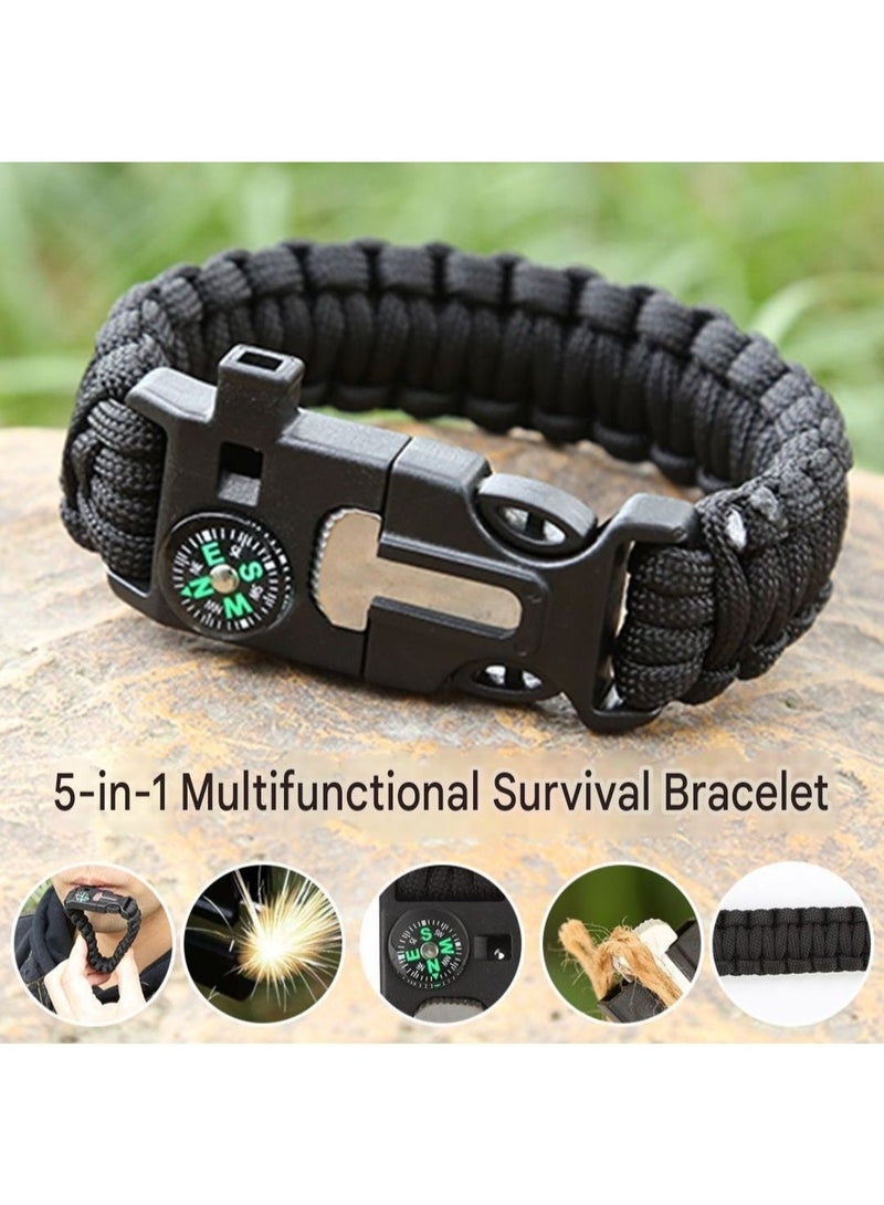 سوار باراكورد للنجاة ٥ في ١ مزود ببوصلة، وصافرة، ومشعل نار، وقاطع | معدات طوارئ للتخييم والمشي لمسافات طويلة والأنشطة الخارجية - Image 2