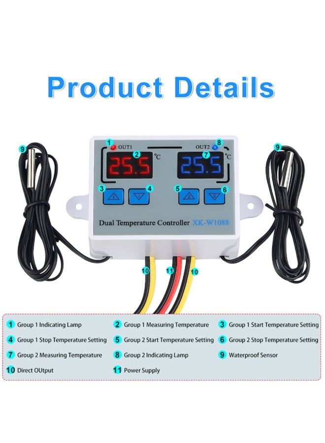NIBEMINENT Dual Digital Thermostat Temperature Controller For incubator XK-W1088 White  - Image 4