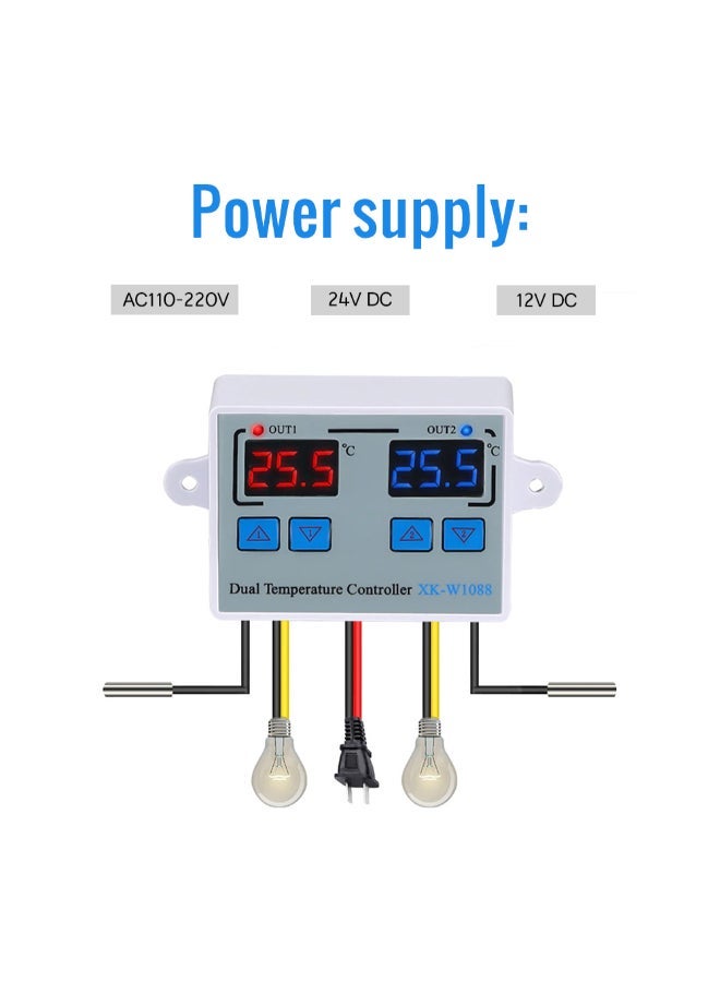 NIBEMINENT Dual Digital Thermostat Temperature Controller For incubator XK-W1088 White  - Image 5
