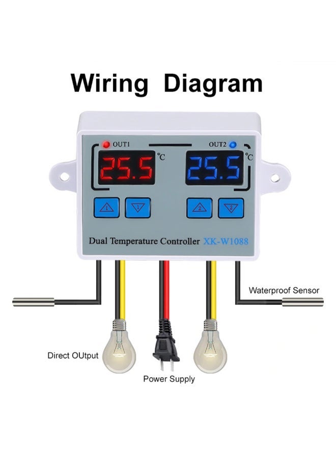 NIBEMINENT Dual Digital Thermostat Temperature Controller For incubator XK-W1088 White  - Image 3