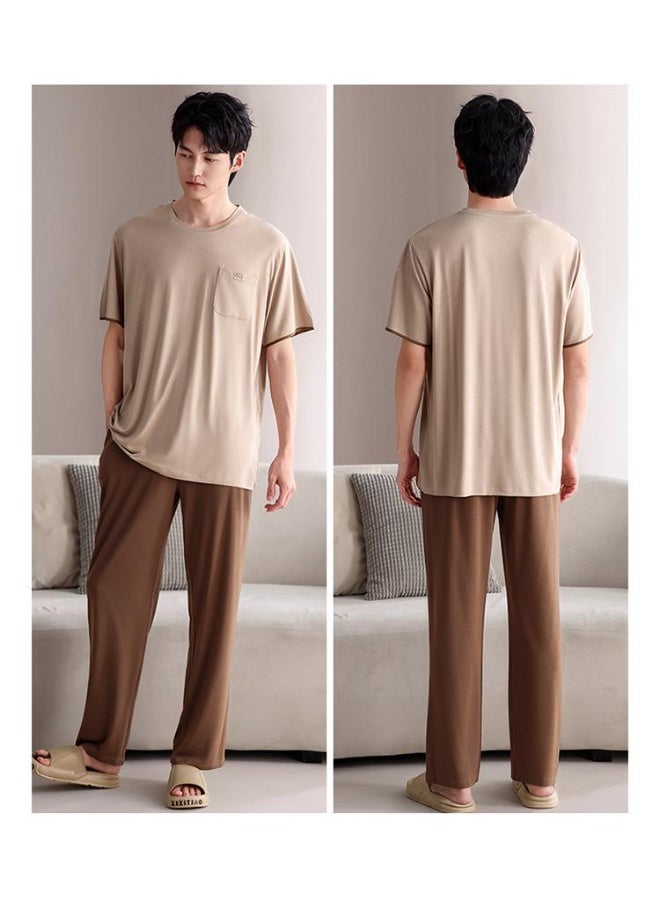 Summer Modal Soft Home Clothes for Men Short Sleeves Long Pant 2Pcs/set Solid Color Sleepwear Male Pjs Pijamas Hombre - Image 2