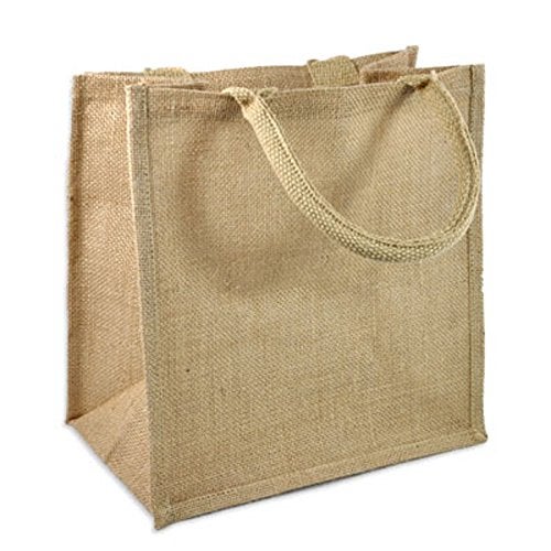 TBF (Pack of 12) Jute/Burlap Tote Bags Soft Cotton Handles Laminated Interior (Medium, Natural) - Image 1