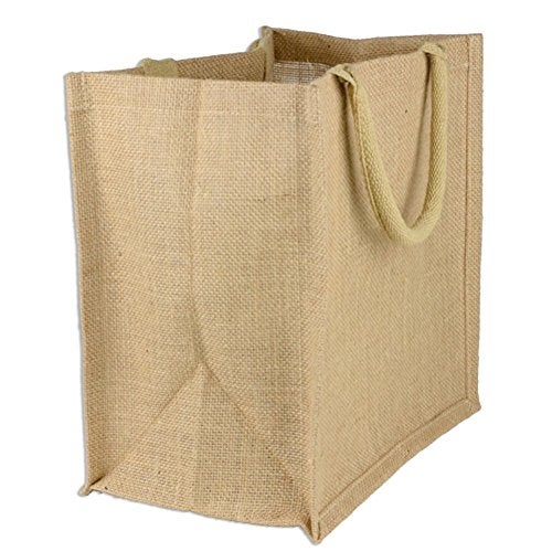 TBF (Pack of 12) Jute/Burlap Tote Bags Soft Cotton Handles Laminated Interior (Medium, Natural) - Image 2