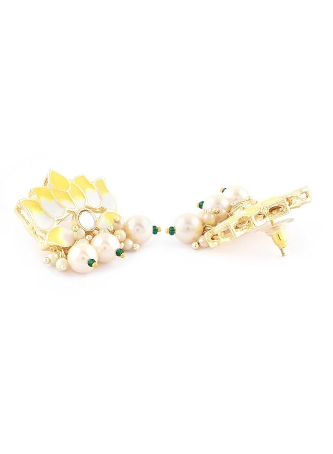 erorex Multicolor Crystals Beaded Multistrand Lotus Meenakari Choker Necklace Earring And Ring Set For Women Zpfk14751  - Image 5