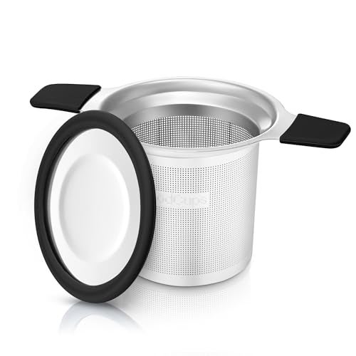 GoodCups Stainless Steel Tea Infuser for Loose Leaf Tea – Extra Fine Mesh Strainer with Heat Proof Double Handles & Lid, Reusable Filter Fits Mugs, Cups & Teapots, Black - Image 1