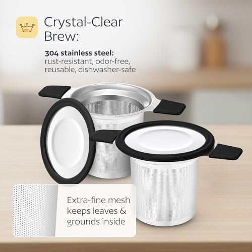 GoodCups Stainless Steel Tea Infuser for Loose Leaf Tea – Extra Fine Mesh Strainer with Heat Proof Double Handles & Lid, Reusable Filter Fits Mugs, Cups & Teapots, Black - Image 5