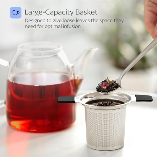 GoodCups Stainless Steel Tea Infuser for Loose Leaf Tea – Extra Fine Mesh Strainer with Heat Proof Double Handles & Lid, Reusable Filter Fits Mugs, Cups & Teapots, Black - Image 3