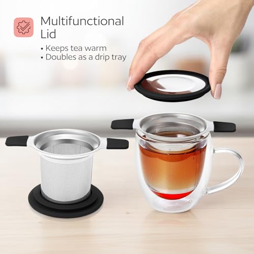 GoodCups Stainless Steel Tea Infuser for Loose Leaf Tea – Extra Fine Mesh Strainer with Heat Proof Double Handles & Lid, Reusable Filter Fits Mugs, Cups & Teapots, Black - Image 4
