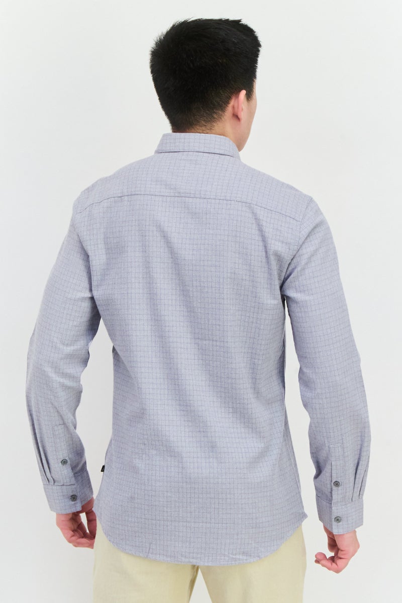 Civil Society Men Regular Fit Windowpane Pattern Long Sleeve Casual Shirts, Grey  - Image 3
