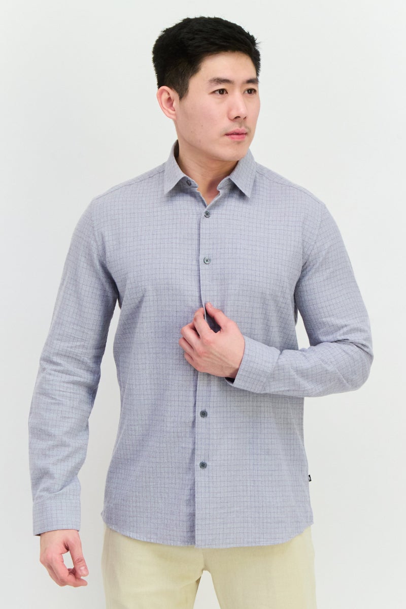 Civil Society Men Regular Fit Windowpane Pattern Long Sleeve Casual Shirts, Grey  - Image 1