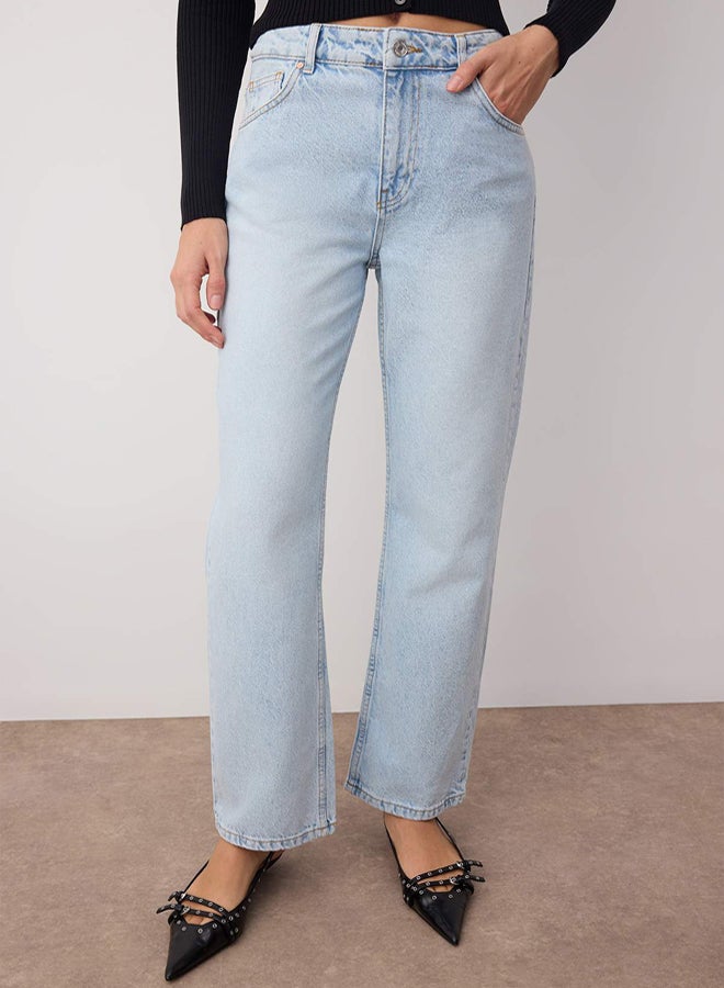 trendyol Blue High Waist Tube Leg Straight Jeans - Image 3