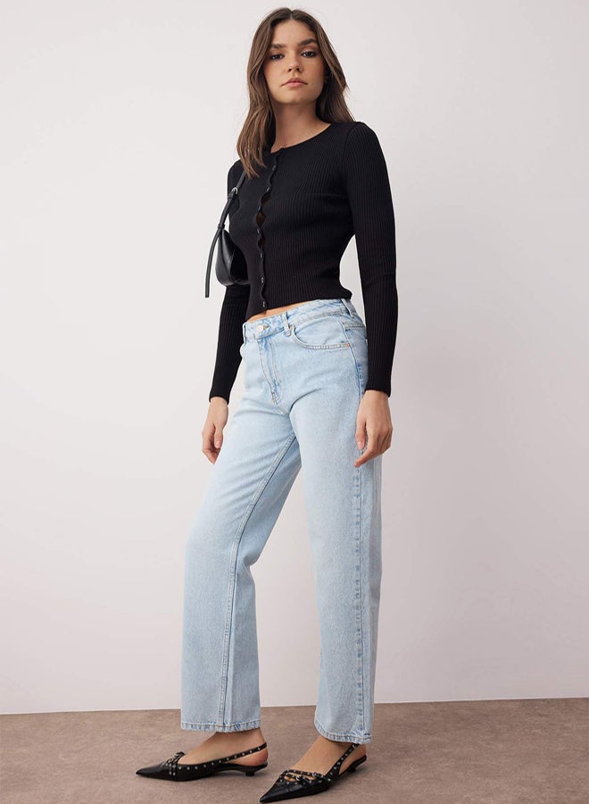 trendyol Blue High Waist Tube Leg Straight Jeans - Image 2