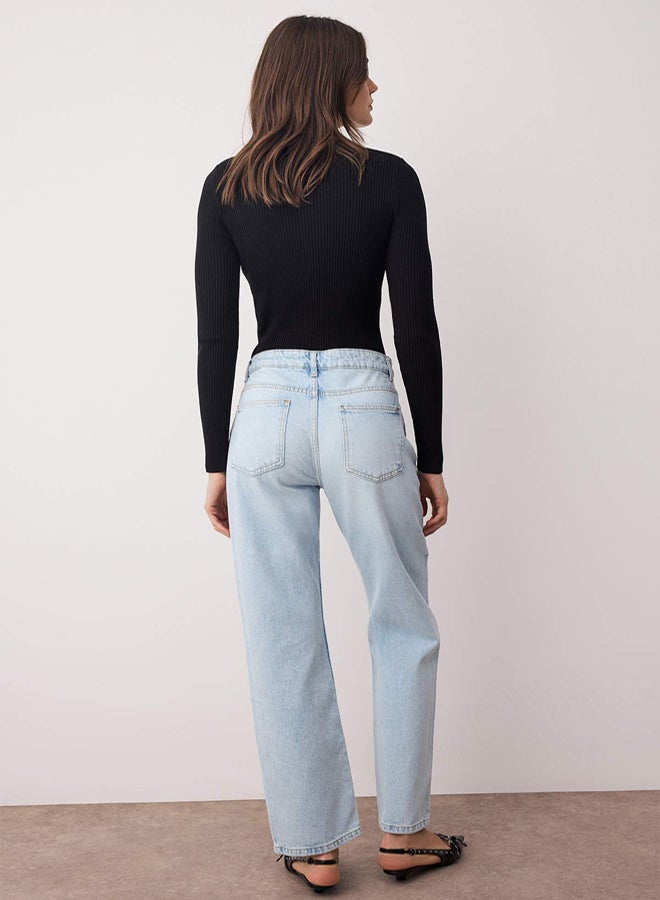 trendyol Blue High Waist Tube Leg Straight Jeans - Image 4