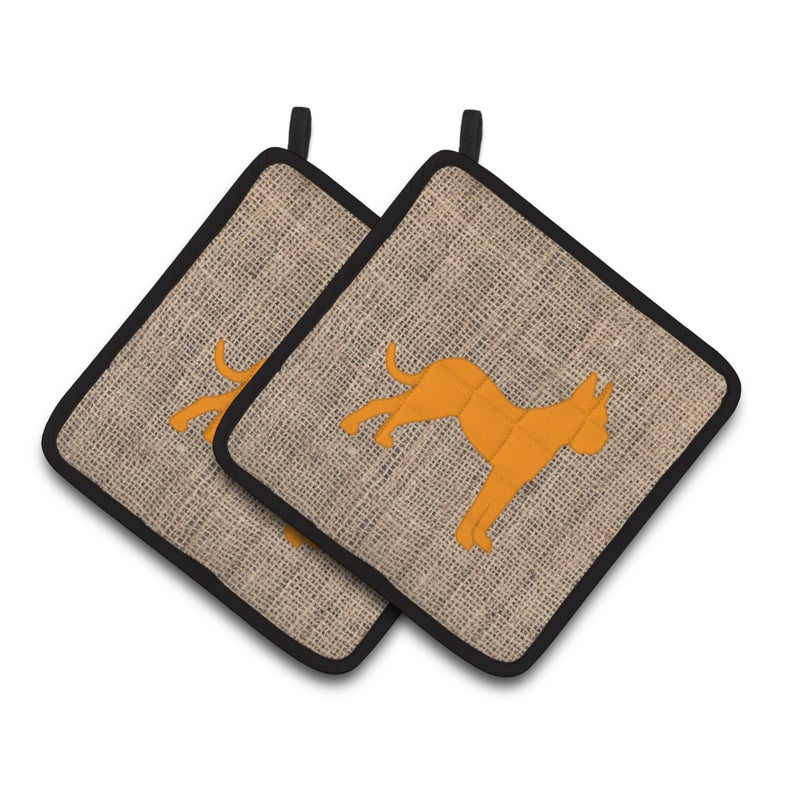 Caroline's Treasures ""Caroline's Treasures Boxer Faux Burlap & Orange Pair of Pot Holders BB1109-BL-OR-PTHD  7.5HX7.5W  Multicolor"" 