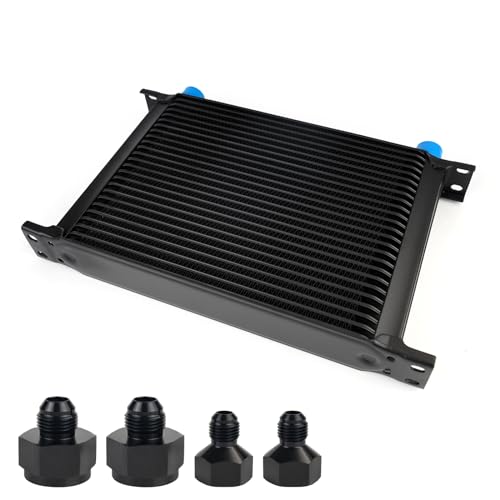 HTRACING 25 Row AN10 10AN Transmission Oil Cooler Kit Stacked Plate With 6AN 8AN Adapter Universal Engine Transmission British Radiator Oil Cooler Condenser Aluminium Alloy Black - Image 1