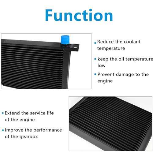 HTRACING 25 Row AN10 10AN Transmission Oil Cooler Kit Stacked Plate With 6AN 8AN Adapter Universal Engine Transmission British Radiator Oil Cooler Condenser Aluminium Alloy Black - Image 3