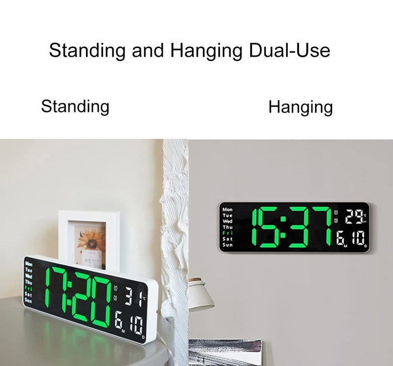Lancoon Electronic Clock 13 Inch LED Screen with Standing and Hanging Count Up Countdown Remote Control Plug in Temperature Date Week Display for Living Room Home - Image 5