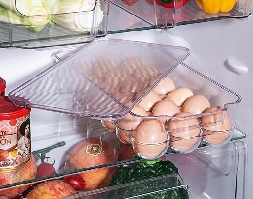 ENCHANTMENT ARAA PAVA Egg Storage Box Egg Trays For Refrigerator With Lid Handles Rectangular Egg Tray Box For 18 Egg Stackable Unbreakable Egg Storage Containers basket Trays for Fridge1pcs - Image 4