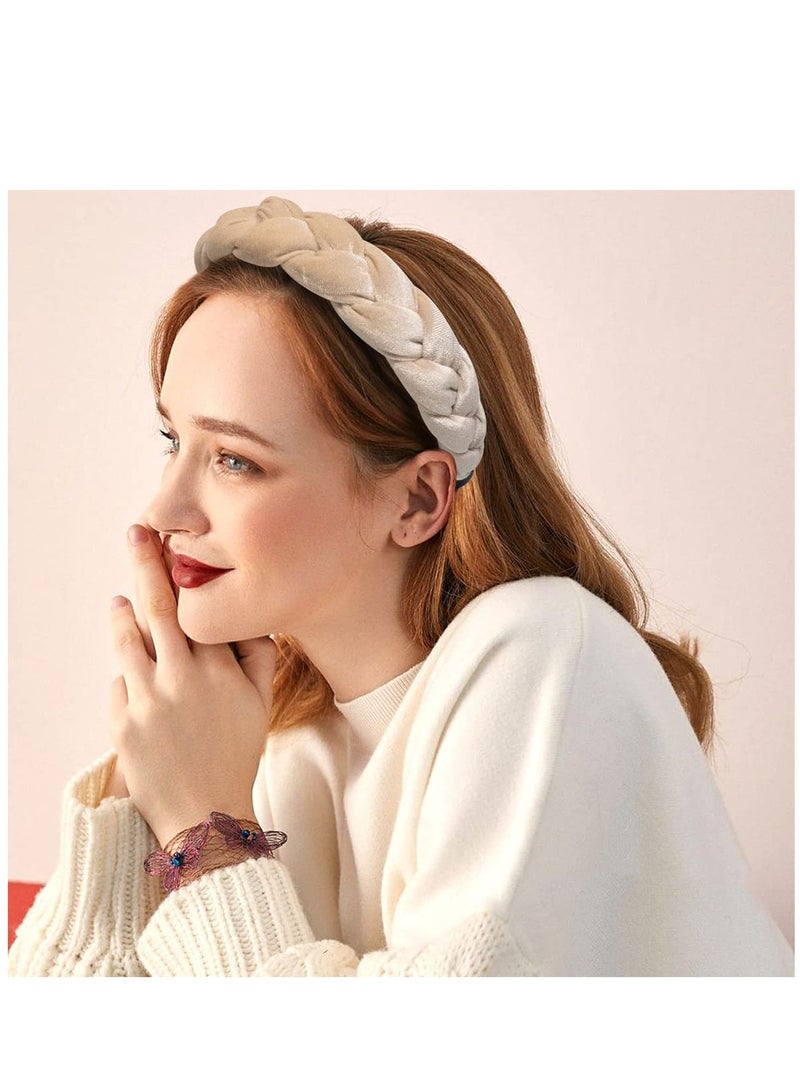 إسكدنيا Headband for Girl Woman Velvet Braided Fashion Head Band Twist Hairbands Beige Braid Hair Accessories 2 Pieces - Image 2