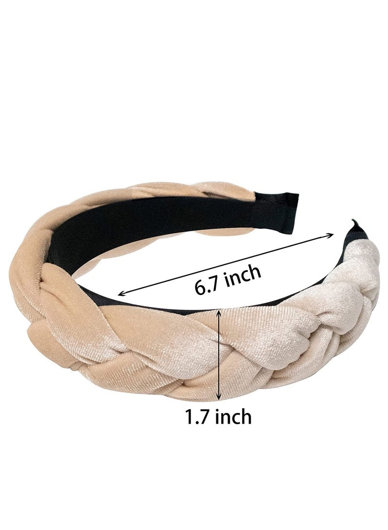 إسكدنيا Headband for Girl Woman Velvet Braided Fashion Head Band Twist Hairbands Beige Braid Hair Accessories 2 Pieces - Image 5