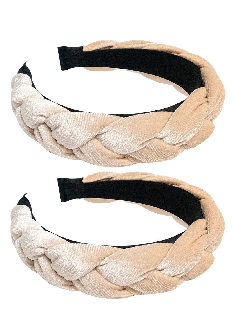 إسكدنيا Headband for Girl Woman Velvet Braided Fashion Head Band Twist Hairbands Beige Braid Hair Accessories 2 Pieces - Image 4