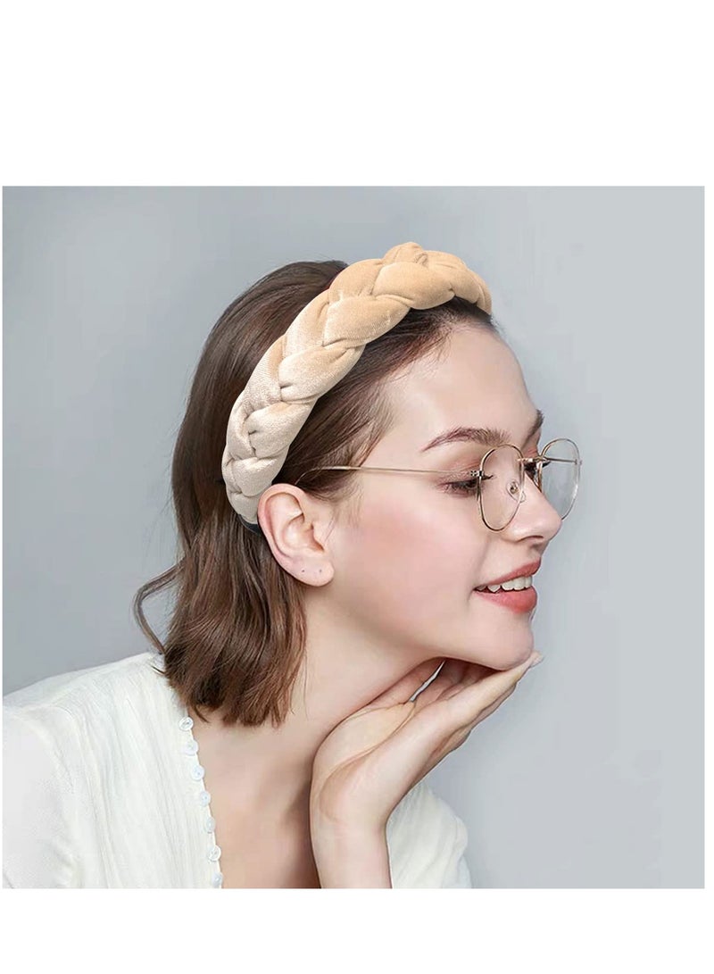 إسكدنيا Headband for Girl Woman Velvet Braided Fashion Head Band Twist Hairbands Beige Braid Hair Accessories 2 Pieces - Image 1