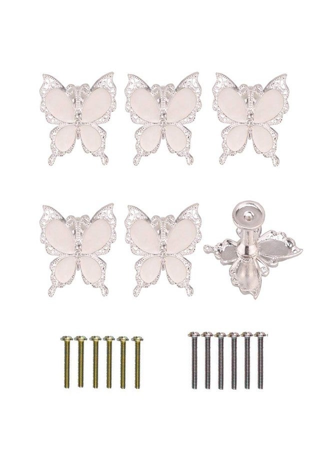 Xinally RUN 6 Pieces Butterfly Cabinet Pull Knobs Decorative Closet Cupboard Wardrobe Single Hole Handles Home Decor (White) - Image 1