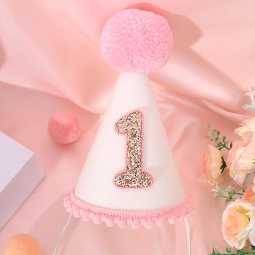 HIKLO Pink First Birthday Party Crown for Baby Girls - Blush 1st Birthday Hat - Image 4
