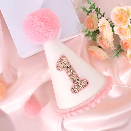 HIKLO Pink First Birthday Party Crown for Baby Girls - Blush 1st Birthday Hat - Image 5