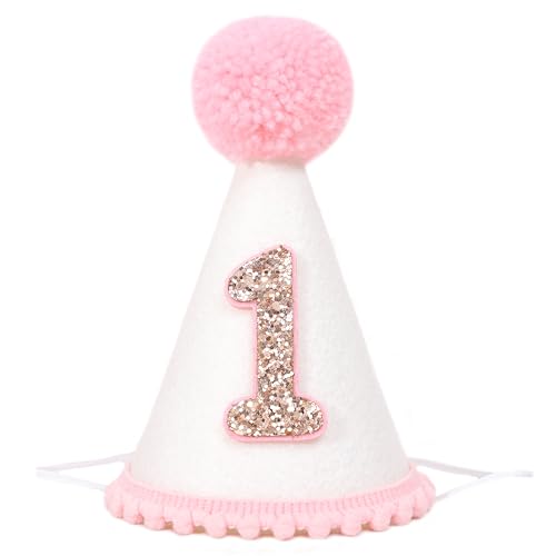 HIKLO Pink First Birthday Party Crown for Baby Girls - Blush 1st Birthday Hat - Image 1