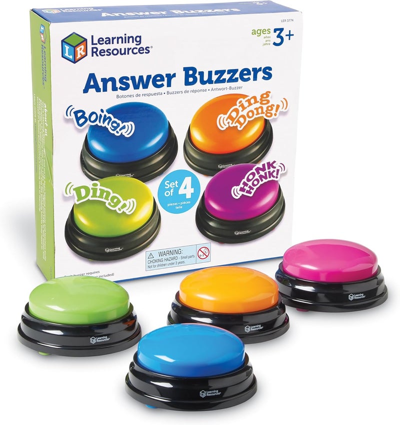 ليرننج ريسورسز أزرار الإجابة من Learning Resources، مجموعة من 4 أزرار بألوان متنوعة، أزرار لعبة العرض، قطر 3.5 بوصة، متعددة الألوان، للأعمار من 3 سنوات فما فوق - Image 1