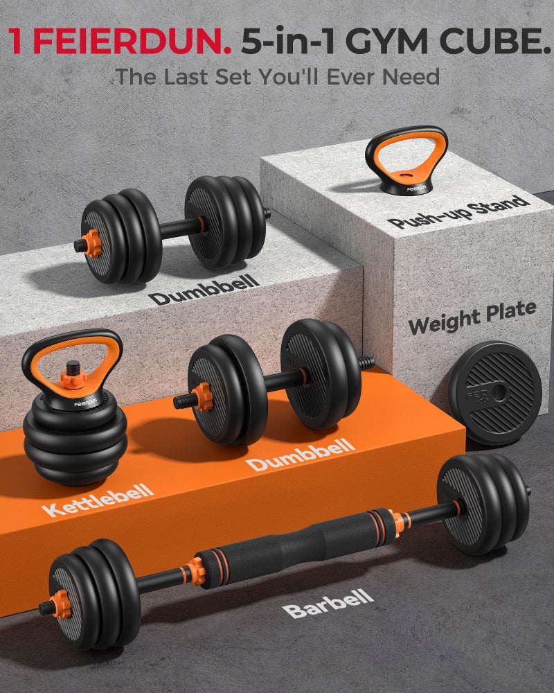 FEIERDUN Adjustable Dumbbells, 20lbs Free Weight Set with Connector, 4 in1 Dumbbells Set Used as Barbell, Kettlebells, Push up Stand, Fitness Exercises for Home Gym Suitable Men/Women - Image 2