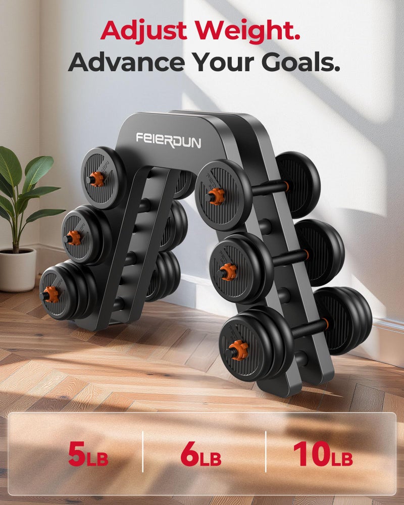 FEIERDUN Adjustable Dumbbells, 20lbs Free Weight Set with Connector, 4 in1 Dumbbells Set Used as Barbell, Kettlebells, Push up Stand, Fitness Exercises for Home Gym Suitable Men/Women - Image 4