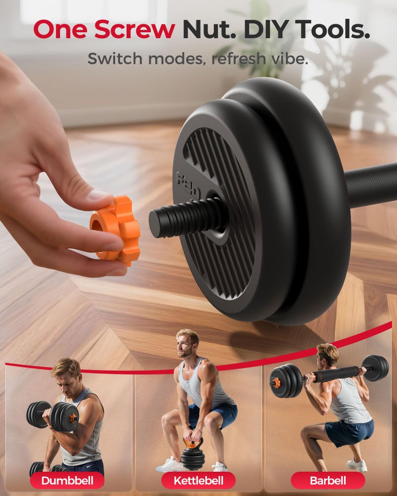 FEIERDUN Adjustable Dumbbells, 20lbs Free Weight Set with Connector, 4 in1 Dumbbells Set Used as Barbell, Kettlebells, Push up Stand, Fitness Exercises for Home Gym Suitable Men/Women - Image 3