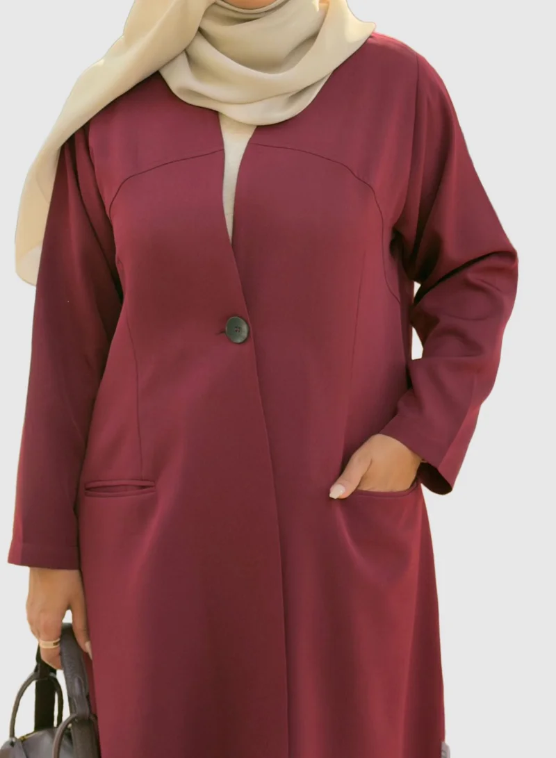 Bond Burgundy Modest Co-Ord Set with Long Jacket & Wide-Leg Pants