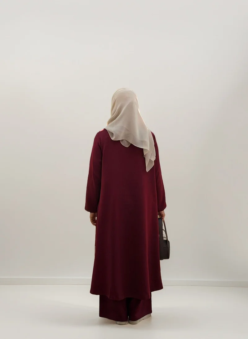 Bond Burgundy Burgundy Modest Co-Ord Set with Long Jacket & Wide-Leg Pants for Women | Best Price UAE