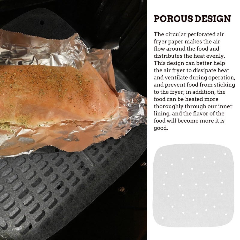 Air Fryer Baking Paper Mats 8 Inch Square Perforated Wood Pulp Steamer Liners Non Stick Oil Absorbing Paper 100 Pieces For Air Fryer And Steaming Basket Use - Image 4