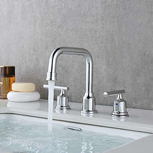 WOWOW Widespread Bathroom Faucet Chrome 8 inch Bathroom Sink Faucet Adjustable 3 Pieces Basin Faucets 360° Swivel Spout Modern Lavatory Faucet Vanity Faucets Water Supply Lines Quick Install Pipe - Image 2