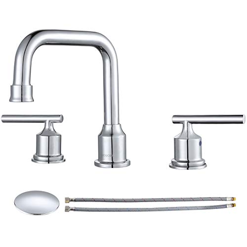 WOWOW Widespread Bathroom Faucet Chrome 8 inch Bathroom Sink Faucet Adjustable 3 Pieces Basin Faucets 360° Swivel Spout Modern Lavatory Faucet Vanity Faucets Water Supply Lines Quick Install Pipe - Image 1