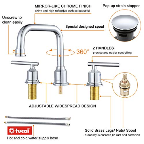 WOWOW Widespread Bathroom Faucet Chrome 8 inch Bathroom Sink Faucet Adjustable 3 Pieces Basin Faucets 360° Swivel Spout Modern Lavatory Faucet Vanity Faucets Water Supply Lines Quick Install Pipe - Image 4