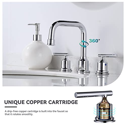 WOWOW Widespread Bathroom Faucet Chrome 8 inch Bathroom Sink Faucet Adjustable 3 Pieces Basin Faucets 360° Swivel Spout Modern Lavatory Faucet Vanity Faucets Water Supply Lines Quick Install Pipe - Image 3