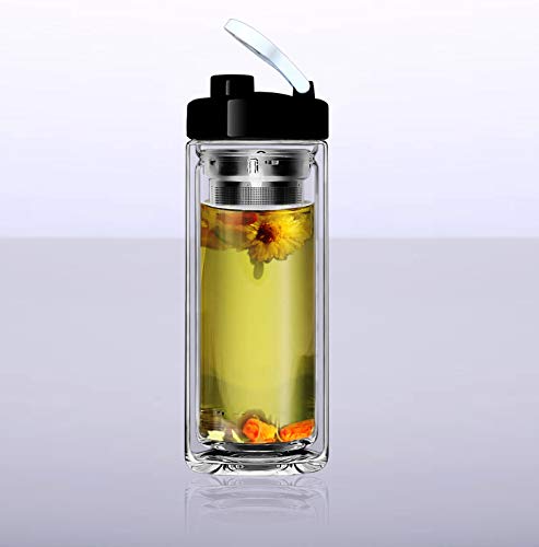 Sun's Tea (Tm 18oz Ultra Clear Spill-proof Strong Double-wall 3-Piece Borrosilicate Glass Tea Tumbler with Strainer (drinkhole lid) - Image 5