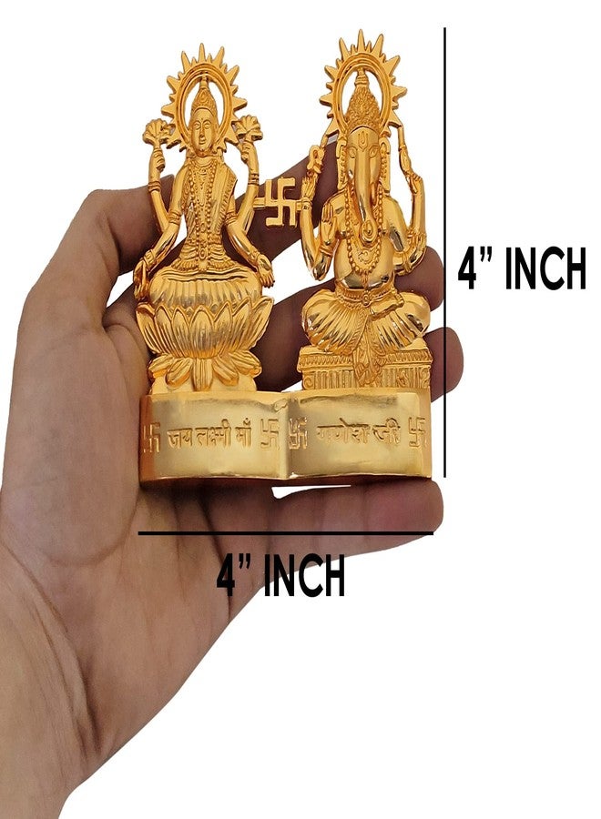 CRAFTSMAN SATVIK 4 inch Lakshmi Ganesha Statue Metal Figurine Laxmi Ganesh Idol Murti Set for Hindu Pooja for Home Mandir Indian Diwali Puja Pujan Decoration. Indian Housewarming Return Gift Items Luxmi idol - Image 2