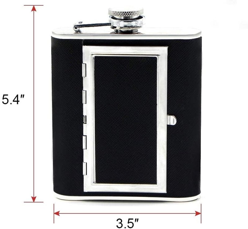 Linist زجاجة فلاسكة من الفولاذ المقاوم للصدأ مع علبة سجائر مدمجة (230 مل/8 أونصات) – فلاسكة ويسكي محمولة مقاومة للتسرب مع قمع وغطاء من الجلد الصناعي | فلاسكة مشروبات صديقة للسفر (أسود) - Image 5