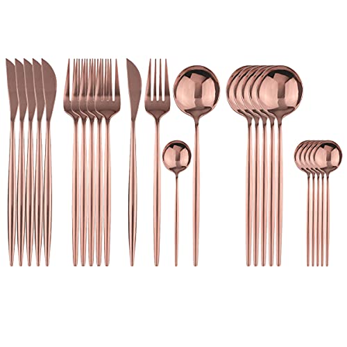 Uniturcky Rose Silverware Set, 24-Piece Stainless Steel Flatware Set Service For 6, Mirror Polished Tableware Cutlery Set Knife Fork And Spoon For Home & Restaurant, Dishwasher Safe (Copper) - Image 5