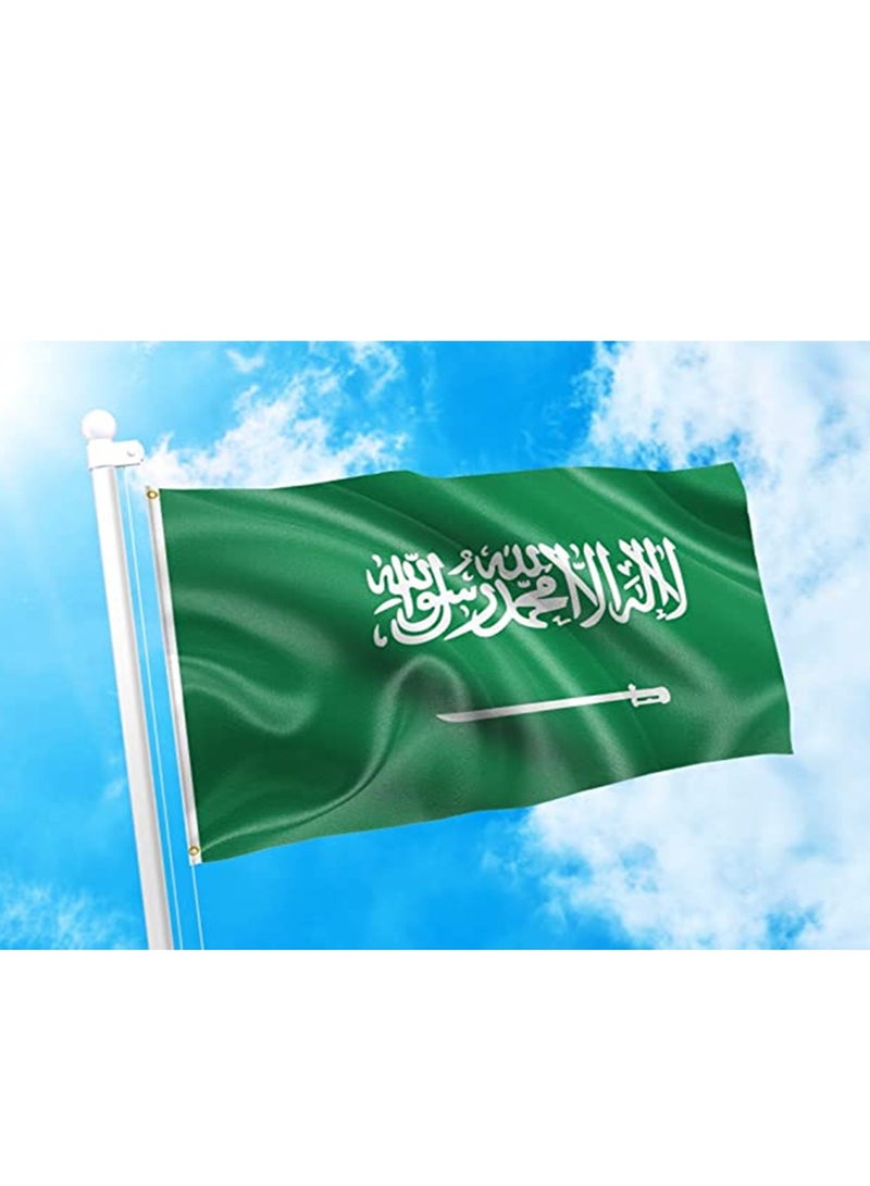 احتفل باليوم الوطني السعودي بفخر! علم سعودي عالي الجودة (90x150 سم)، مناسب للمنازل والشوارع والاحتفالات. نتمنى للمملكة العربية السعودية الازدهار والتقدم. - Image 1