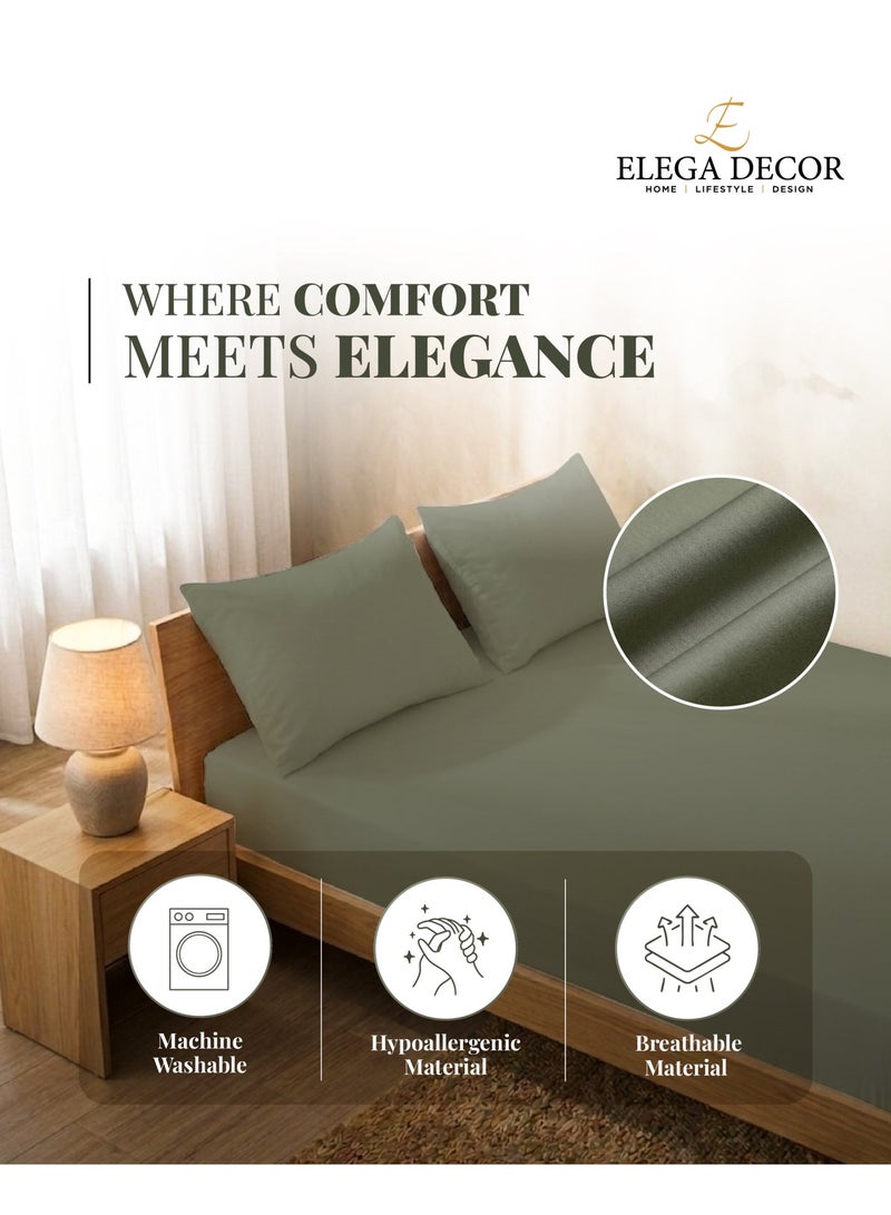 Elega Decor 210TC Cotton Satin Double Solid Bed Sheet Set 3PC | Soft Breathable Satin Flat Sheet 206x250 cm | 2 pillowcases 50x75 cm | OEKO-TEX & ECAS Certified - Image 3