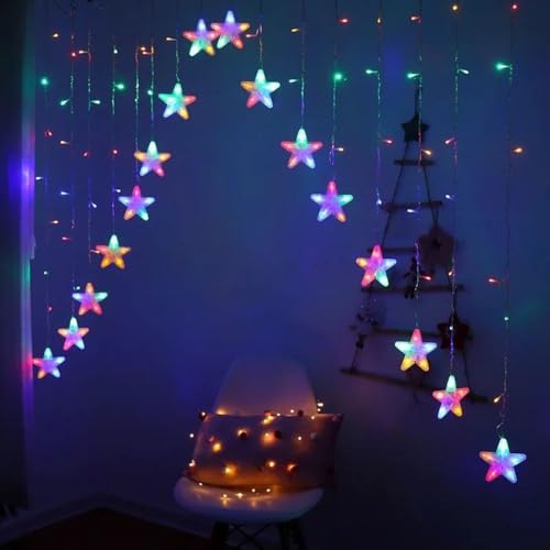 KHIZAR – 16 Star LED Curtain Light | Premium Decorative Curtain Lights for Festivals, Bedrooms, Parties & Home Ambience Christmas Decoration New Year Lighting (Multi Color) - Image 1